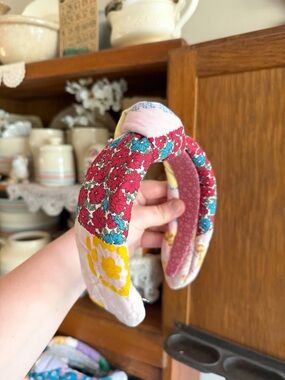 Handmade Floral Patchwork Padded Headband - Pink, Red, Yellow